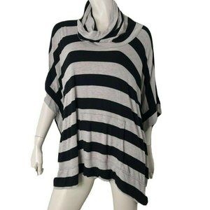 Joan Vass Top Womens Large Pullover Stripe Tunic Cowl Neck Pocket